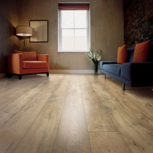 Mohawk Laminate in a warm light brown wood tone in a living room