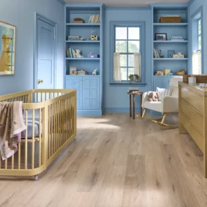 COREtec Luxury Vinyl in a light natural wood color in a child's bedroom | Shoreline Flooring