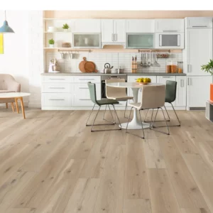 COREtec Luxury Vinyl in a light blonde wood color in a kitchen | Shoreline Flooring