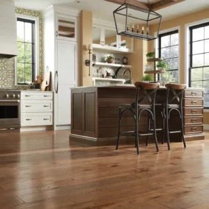 Medium brown hardwood flooring in a kitchen | Shoreline Flooring